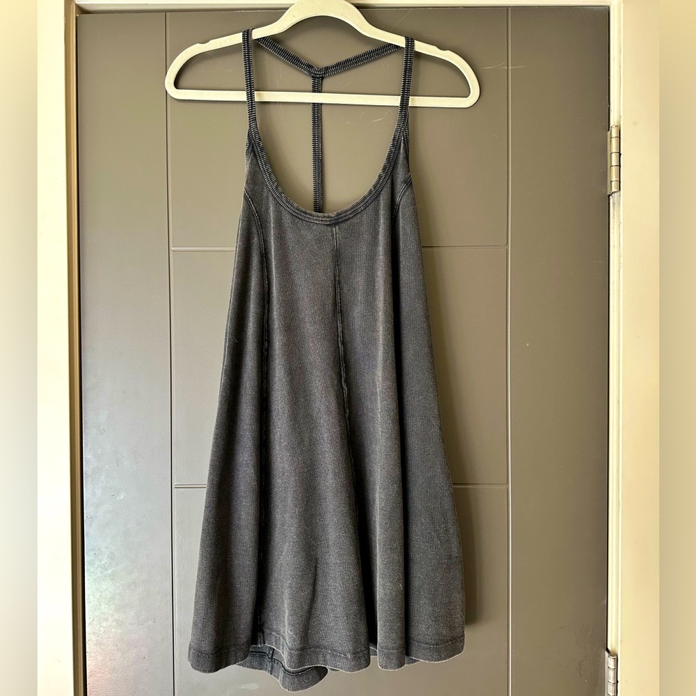 Dark grey ribbed skater dress